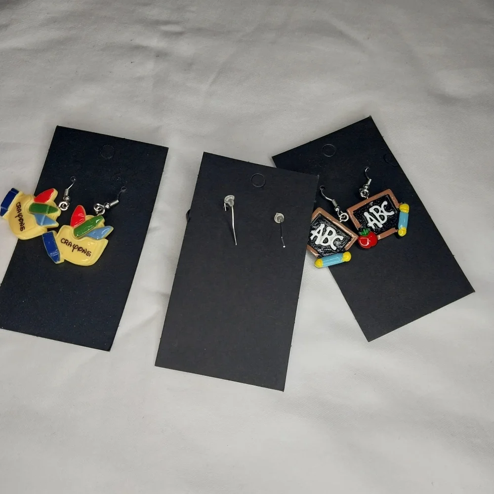 Handmade Chalkboard and Crayon Tracher Earrings Set NWT